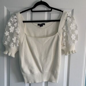 French Connection Ivory Ribbed Knit Top